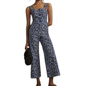 Anthropologie Maeve The Portside Button Front Floral Wide Leg Jumpsuit, Size 4